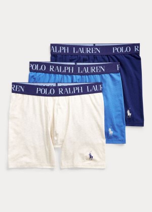 Bielizny Ralph Lauren 4D Flex Boxer Brief 3-Pack Męskie Białe Granatowe Królewski Niebieski Niebieskie | ZKLV2128