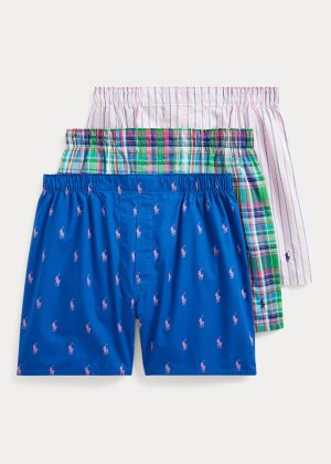 Bielizny Ralph Lauren Classic Boxer 3-Pack Męskie Niebieskie Różowe | WPSN9746