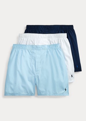 Bielizny Ralph Lauren Classic Fit Boxer 3-Pack Męskie Niebieskie Granatowe Białe | YRMU9536