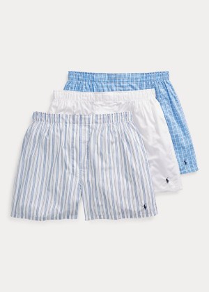 Bielizny Ralph Lauren Classic Fit Boxer 3-Pack Męskie Niebieskie Białe | TYAH0529