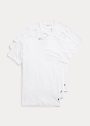 Bielizny Ralph Lauren Classic V-Neck 3-Pack Męskie Białe | EMHW9220