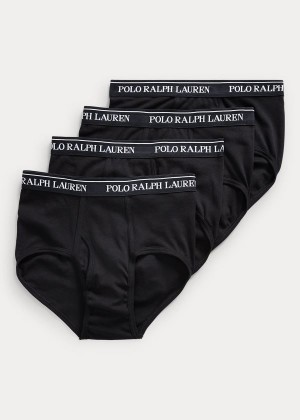 Bielizny Ralph Lauren Cotton Brief 4-Pack Męskie Czarne | SNHU0263