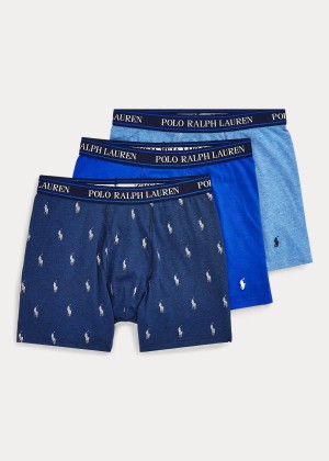 Bielizny Ralph Lauren Stretch Boxer Brief 3-Pack Męskie Królewski Niebieski Niebieskie | ZMWK6083