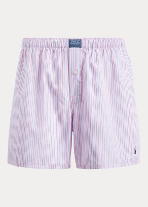 Bielizny Ralph Lauren Striped Woven Boxer Męskie Różowe | KPBY1255