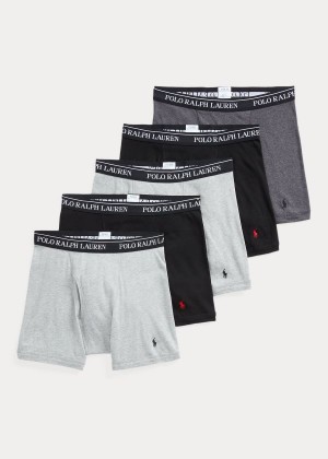 Bielizny Ralph Lauren Wicking Boxer Brief 5-Pack Męskie Czarne Szare | HFWP4828