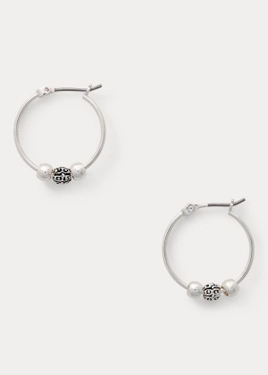 Biżuteria Ralph Lauren Charm Hoop Earrings Damskie Srebrne | ZTZJ1749