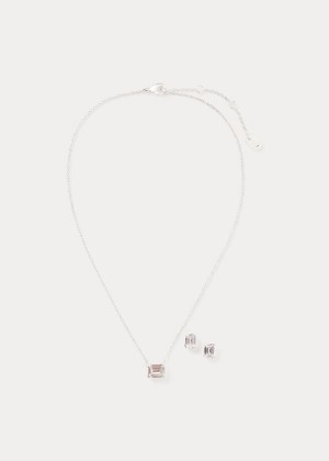 Biżuteria Ralph Lauren Emerald Necklace & Earring Set Damskie Srebrne | XZZH9110