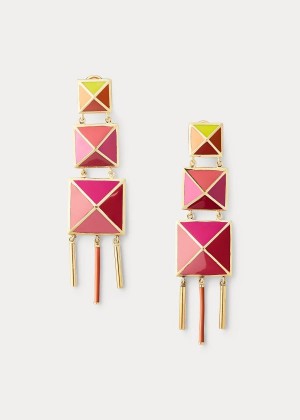 Biżuteria Ralph Lauren Enamel Tiered-Pyramid Earrings Damskie Różowe Pomarańczowe Czerwone Żółte | WRTZ1828