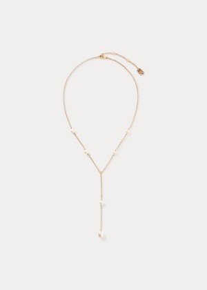 Biżuteria Ralph Lauren Gold Drop-Chain Pearl Necklace Damskie Złote | RHMM8979