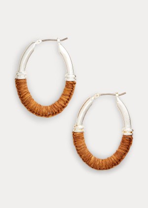 Biżuteria Ralph Lauren Raffia Hoop Earrings Damskie Srebrne | MFLB6983