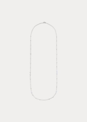 Biżuteria Ralph Lauren Silver Chain Crystal Necklace Damskie Srebrne | FGLO0377