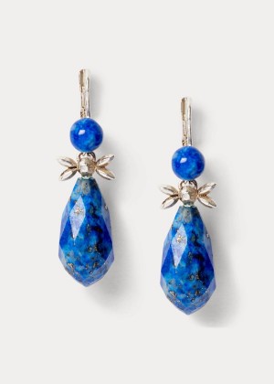 Biżuteria Ralph Lauren Sterling & Lapis Drop Earrings Damskie Srebrne | KFZG7383