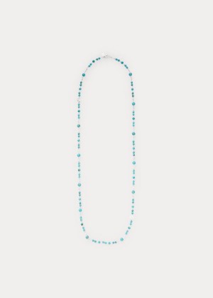 Biżuteria Ralph Lauren Turquoise-Bead Logo Necklace Damskie Srebrne | NRGT9826