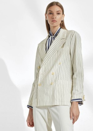 Blezery Ralph Lauren Alexi Striped Jacket Damskie Kremowe Ciemny Granatowe | WLKD1250