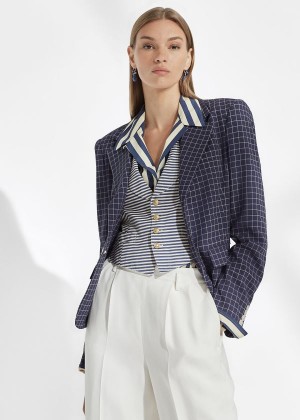 Blezery Ralph Lauren Baldwin Checked Wool Jacket Damskie Granatowe Kremowe | ILCI9783