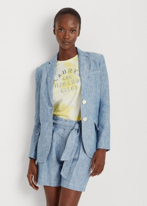 Blezery Ralph Lauren Chambray-Linen Blazer Damskie Niebieskie | DTOZ0266