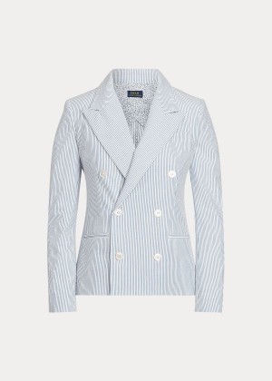 Blezery Ralph Lauren Cotton Seersucker Blazer Damskie Niebieskie Białe | JSFL9426