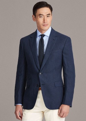 Blezery Ralph Lauren Gregory Linen Sport Coat Męskie Ciemny Granatowe | RQED1380