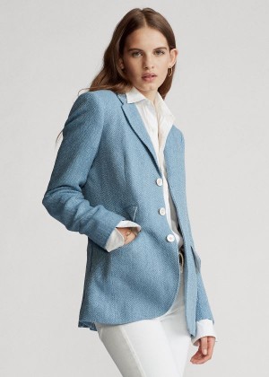 Blezery Ralph Lauren Herringbone Linen-Blend Blazer Damskie Głęboka Niebieskie | SGTN0667