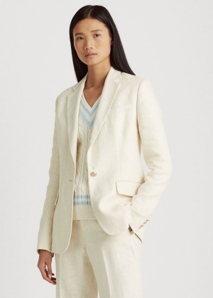 Blezery Ralph Lauren Herringbone Linen Blazer Damskie Kremowe | NQOM8815