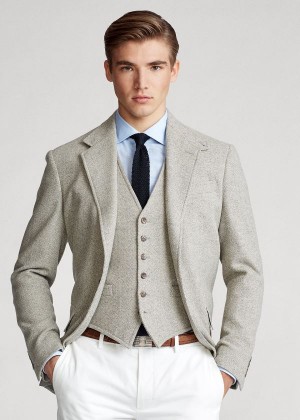 Blezery Ralph Lauren Herringbone Wool-Blend Vest Męskie Szare Kremowe | OPQG0707