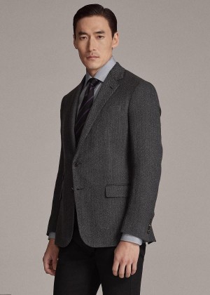 Blezery Ralph Lauren Kent Herringbone Sport Coat Męskie Czarne Szare | OJJL1128