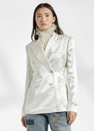 Blezery Ralph Lauren Leslie Charmeuse Jacket Damskie Kremowe | QRGX5546