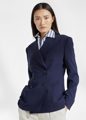 Blezery Ralph Lauren Leslie Wool Crepe Jacket Damskie Granatowe | ZRUC6544