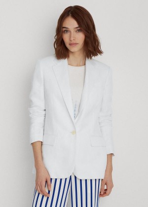 Blezery Ralph Lauren Linen-Blend Blazer Damskie Białe | LTTA0783