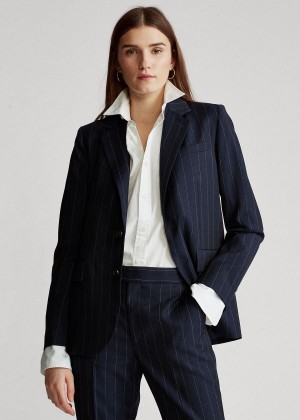 Blezery Ralph Lauren Pinstripe Wool Blazer Damskie Granatowe | LYIW0640