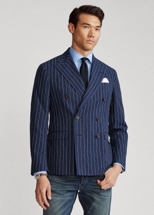 Blezery Ralph Lauren Polo Soft Pinstripe Sport Coat Męskie Granatowe Białe | QRRE7203