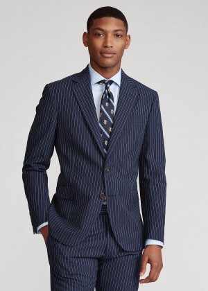 Blezery Ralph Lauren Polo Striped Suit Jacket Męskie Granatowe Białe | GHBU1176