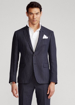 Blezery Ralph Lauren Polo Striped Suit Jacket Męskie Granatowe Kremowe | HMIS9104