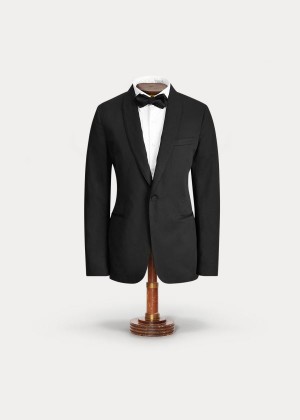 Blezery Ralph Lauren Slim Fit Twill Tuxedo Jacket Męskie Czarne | RAVI6647