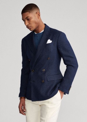 Blezery Ralph Lauren Soft Herringbone Sport Coat Męskie Granatowe Niebieskie | PHVN4988