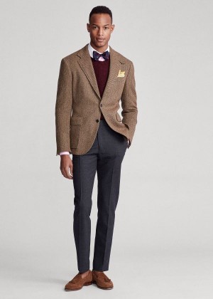 Blezery Ralph Lauren Soft Herringbone Sport Coat Męskie Brązowe | MEKW1690