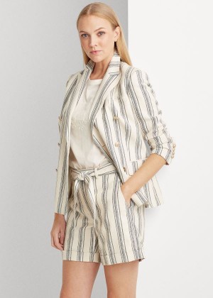 Blezery Ralph Lauren Striped Linen Twill Blazer Damskie Kremowe Kolorowe | DZYZ6779