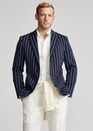 Blezery Ralph Lauren Striped Wool Sport Coat Męskie Granatowe Niebieskie | GHLI5504