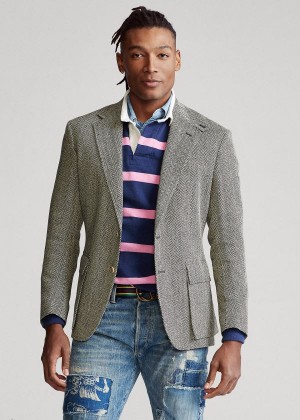 Blezery Ralph Lauren The RL67 Herringbone Jacket Męskie Czarne Kremowe | NDPE3685