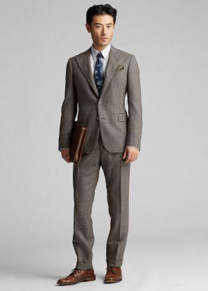 Blezery Ralph Lauren Windowpane Wool Suit Jacket Męskie Brązowe Pomarańczowe | SGNF2100