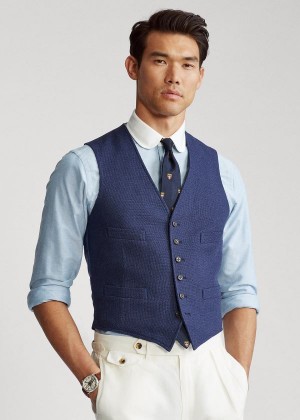 Blezery Ralph Lauren Wool-Silk-Linen Tweed Vest Męskie Indygo Niebieskie | DGQH8802