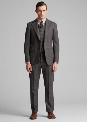 Blezery Ralph Lauren Wool Herringbone Sport Coat Męskie Czarne Kremowe | WYWP8588