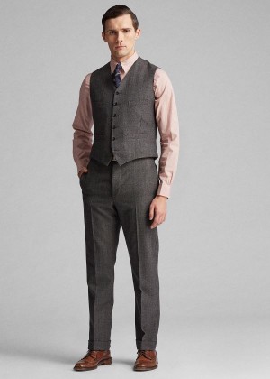 Blezery Ralph Lauren Wool Herringbone Vest Męskie Czarne Kremowe | ZGAO9960