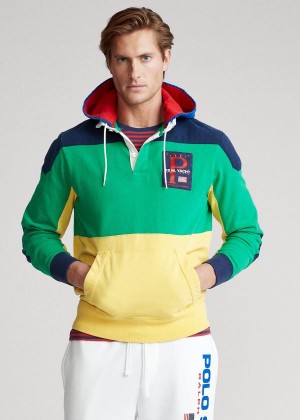 Bluza z Kapturem Ralph Lauren Color-Blocked Hooded Rugby Męskie Zielone Kolorowe | AQDG8561