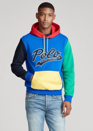 Bluza z Kapturem Ralph Lauren Color-Blocked Logo Hoodie Męskie Niebieskie Królewski Niebieski Kolorowe | ZEPE6792