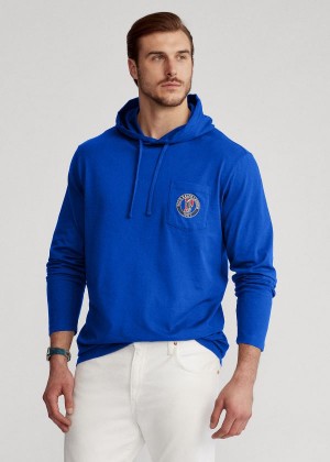 Bluza z Kapturem Ralph Lauren Cotton Jersey Hooded T-Shirt Męskie Królewski Niebieski Niebieskie | YLKH6851