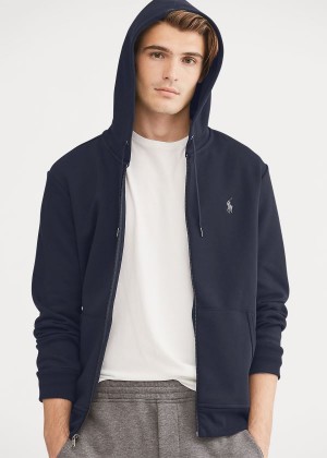 Bluza z Kapturem Ralph Lauren Double-Knit Full-Zip Hoodie Męskie Granatowe | QKQU0100