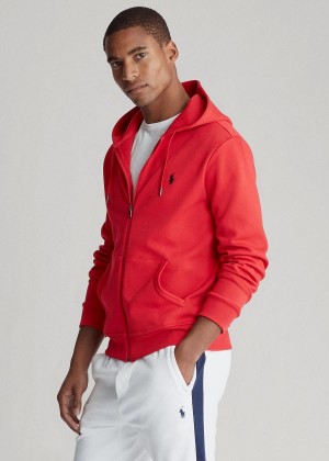 Bluza z Kapturem Ralph Lauren Double-Knit Full-Zip Hoodie Męskie Czerwone | IPNV7842