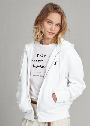 Bluza z Kapturem Ralph Lauren Fleece Full-Zip Hoodie Damskie Białe | OBQS1790