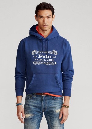 Bluza z Kapturem Ralph Lauren Fleece Graphic Hoodie Męskie Granatowe | IJBF5008